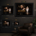 Jalen Brunson Knicks framed sports wall art size guide showing small, medium, large and extra large framed options.