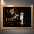 Oak framed Jalen Brunson Knicks NBA wall art with gold collector styling for proud New York basketball fans today.