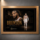 Oak framed Jalen Brunson Knicks NBA wall art with gold collector styling for proud New York basketball fans today.