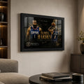 Clipper Control framed basketball wall art displayed on a warm living room wall above a low coffee table