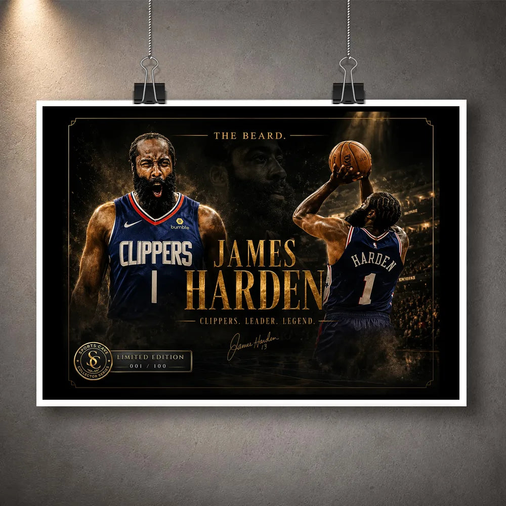 Clipper Control basketball wall art shown unframed with white border and hanging clips
