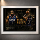 Clipper Control basketball wall art shown in a white frame against a dark textured wall