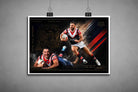 James Tedesco Sydney Roosters unframed limited edition sports prints featuring dynamic rugby league artwork.
