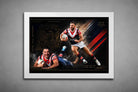 James Tedesco Sydney Roosters framed sports art displayed in a clean white frame with premium finish.