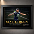 Jaxon Smith-Njigba Seattle Reign NFL championship edition in a black frame, showing the Seahawks receiver celebrating.