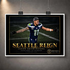 Unframed Seattle Reign NFL edition showing Jaxon Smith-Njigba, Super Bowl LX champion lettering and gold border.