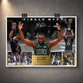 Unframed Jaylen Brown Finals MVP basketball wall art print with Celtics action shots, trophy images and a gold plaque.