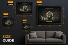 Jayson Tatum framed NBA artwork size guide showing small, medium, large and XL options for premium sports wall art.