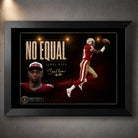 Black framed Jerry Rice NFL wall art featuring the No Equal collector design for a dedicated 49ers fan space.