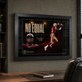 Black framed Jerry Rice wall art mounted in a refined home office with warm timber and natural window light.