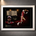 White framed Jerry Rice NFL wall art featuring the No Equal collector design on a neutral wall.