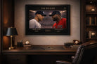 Framed Jeter vs Ortiz rivalry sports wall art in executive office setup, refined baseball decor, premium collector display