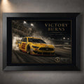 Black framed Victory Burns Joey Logano Ford Mustang motorsport wall art with a championship burnout scene.