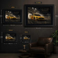 Victory Burns wall art size guide showing small, medium, large and extra-large framed dimensions.