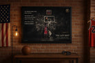 Michael Jordan “The Last Shot” black framed wall art styled in a basketball man cave, premium nba sports decor.