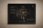 Framed sports art of Michael Jordan’s iconic last shot, featuring gold collector’s edition detailing — a premium piece of NBA wall art for man cave wall décor.