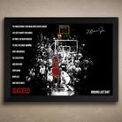Framed sports art of Michael Jordan’s iconic last shot, featuring gold collector’s edition detailing — a premium piece of NBA wall art for man cave wall décor.