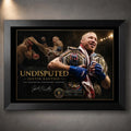 Black framed Justin Gaethje Undisputed wall art for combat sports fans and limited edition collectors.