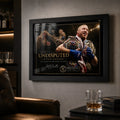 Justin Gaethje Undisputed framed sports art displayed in a dark collector room for combat fans.