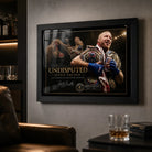 Justin Gaethje Undisputed framed sports art displayed in a dark collector room for combat fans.
