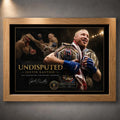 Oak framed Justin Gaethje Undisputed wall art with collector styling for combat sports fans.