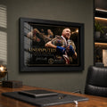 Justin Gaethje Undisputed wall art shown in a premium office setting for combat sports collectors.