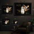 Kane Williamson framed cricket wall art size guide comparing the available print dimensions.