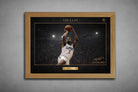 Kawhi Leonard limited edition sports prints in an oak frame, elegant NBA sports wall art display.