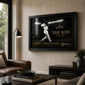 Ken Griffey Jr. The Kid framed baseball wall art displayed in a premium living room above dark timber furniture.