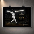 Ken Griffey Jr. The Kid unframed baseball wall art print displayed with a clean white border and hanging clips.
