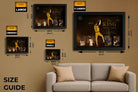 Size guide for LeBron James premium framed NBA wall art available in small, medium, large and extra-large poster sizes by Sports Cave.
