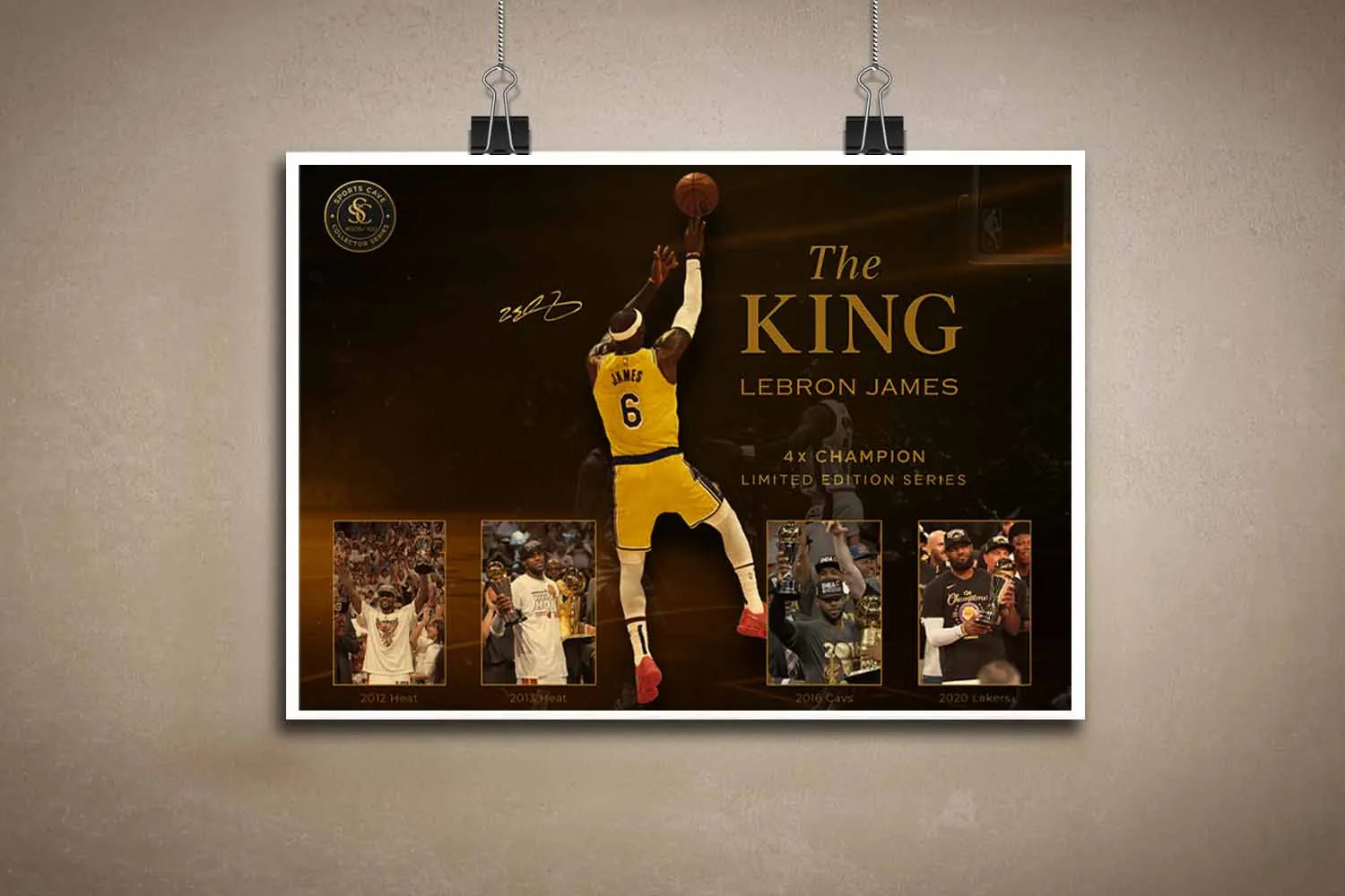 Unframed LeBron James wall art poster featuring The King limited edition NBA design for sports fans and man cave decor.