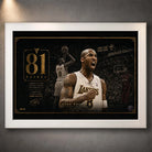 Kobe Bryant 81-point game sports wall art in white frame featuring Lakers artwork in a clean finish
