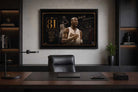 Kobe Bryant 81 points premium sports collectibles artwork displayed in executive office with refined NBA aesthetic