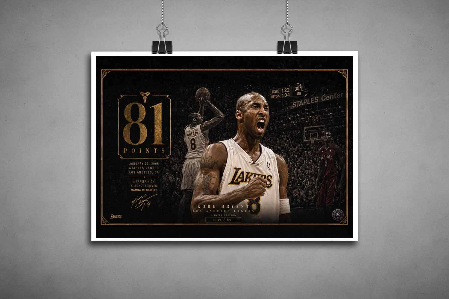 Kobe Bryant 81 points unframed sports art print capturing Lakers history and legendary scoring performance