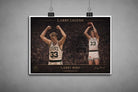 Unframed Larry Bird Celtics limited edition sports prints highlighting iconic NBA victory and jump shot.