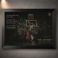 Basketball wall art displayed in a black frame with dark collector styling.