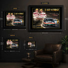 Last to First wall art size guide showing the available framed dimensions from Small through X Large.