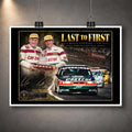 Unframed Last to First motorsport wall art featuring Larry Perkins, Russell Ingall and the Castrol race car.