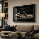 Jackie Robinson Legacy in Motion baseball wall art displayed above a neutral sofa in a warm living room