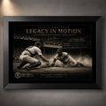 Black framed Jackie Robinson Legacy in Motion baseball wall art showing a dramatic steal of home