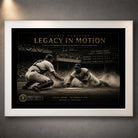 White framed Jackie Robinson Legacy in Motion baseball wall art showing a dramatic play at home plate