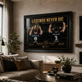 Smith VS Slater rugby league wall art displayed in a warm living room, black framed above a sofa in a neutral interior.