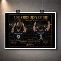 Unframed Legends Never Die Smith VS Slater rugby league wall art design featuring Cameron Smith and Billy Slater under stadium lights.