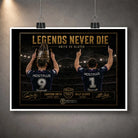 Unframed Legends Never Die Smith VS Slater rugby league wall art design featuring Cameron Smith and Billy Slater under stadium lights.