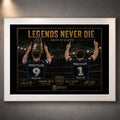 White framed Legends Never Die Smith VS Slater rugby league wall art featuring Cameron Smith and Billy Slater in the collector design.