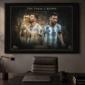 Lionel Messi office sports wall art mockup featuring framed Argentina World Cup championship artwork.