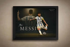 Lionel Messi wall art in Argentina kit — black-framed by Sports Cave; premium framed sports memorabilia for man cave decor.