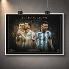 Unframed Lionel Messi sports wall art print showcasing Argentina’s World Cup triumph in modern style.
