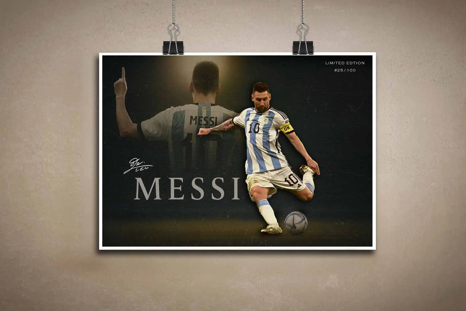Lionel Messi Argentina poster — unframed sports art print by Sports Cave, ideal man cave wall art or a gift for fans.